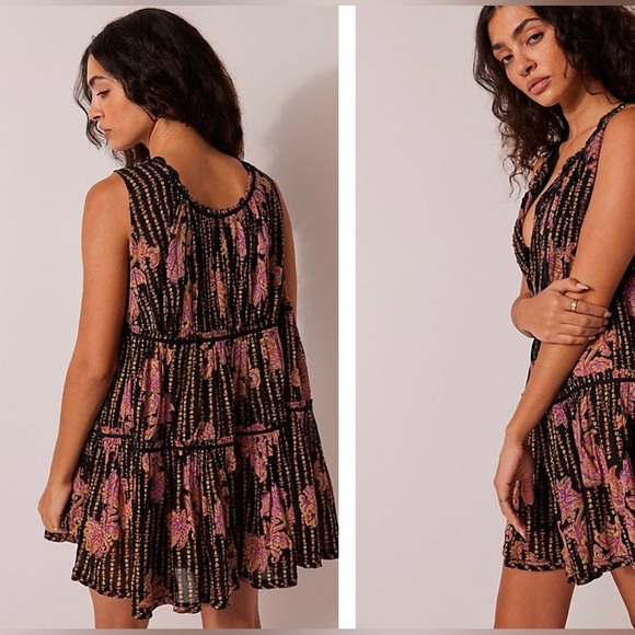 Free People Black and Pink Floral Romper - Picture 3 of 6